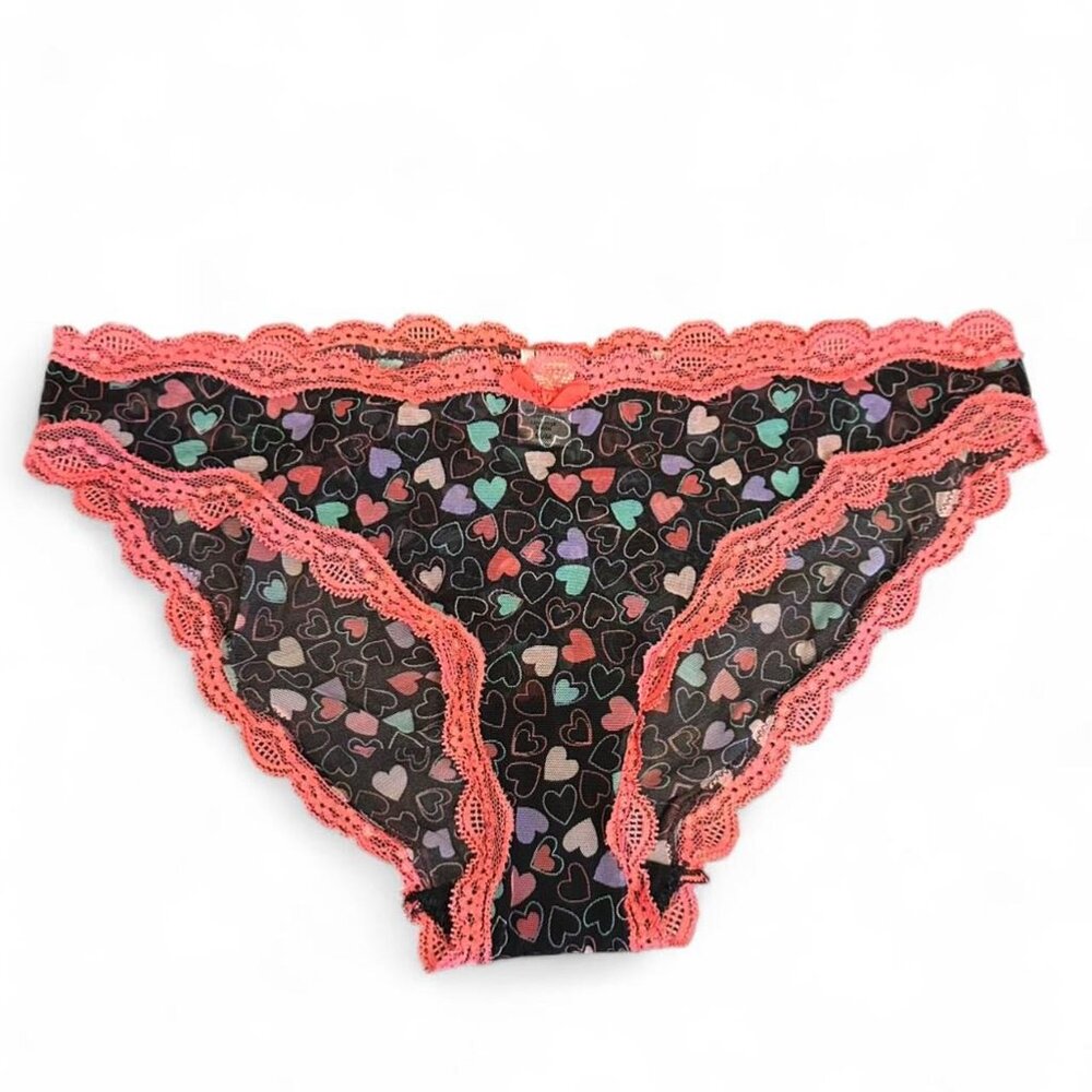 Vintage Pout by Victoria's Secret black & red heart print low-rise bikini panty.